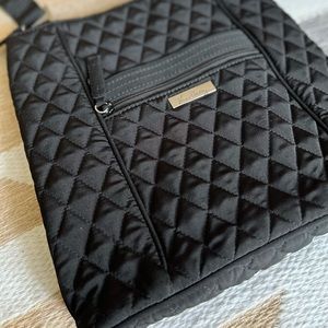 VERA BRADLEY Hipster Crossbody Bag, Black Quilted Purse & Leopard Print Interior